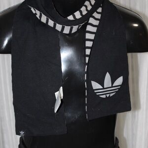 Adidas Unisex Black & Gray Striped Scarf large Adidas signature logo. Approx 64"
